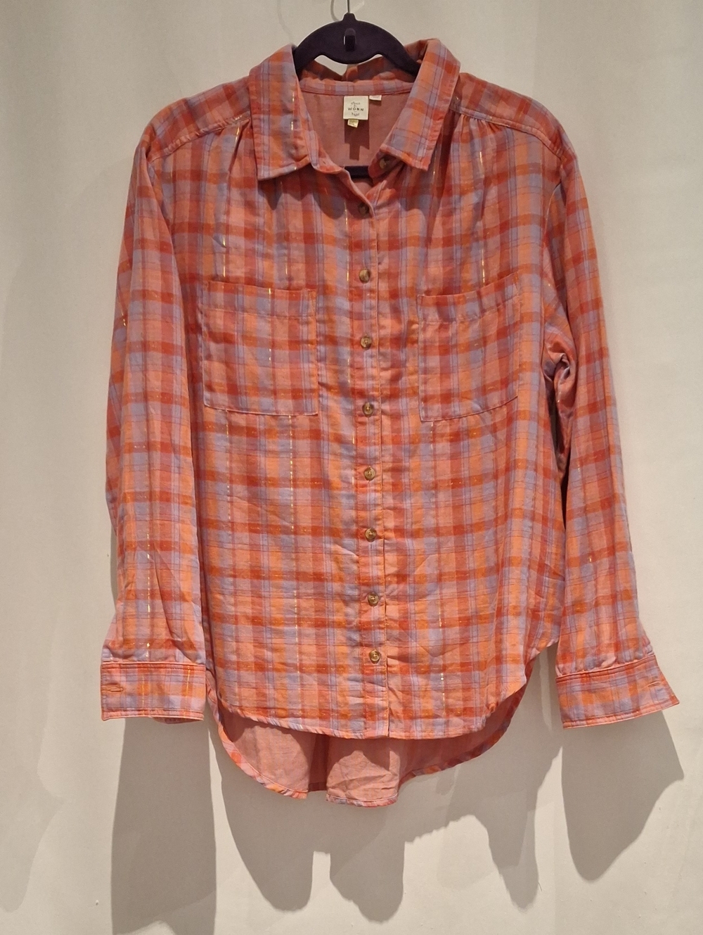 Seen Worn Kept Carl Plaid Button-Up Shirt in Coral & Lavender